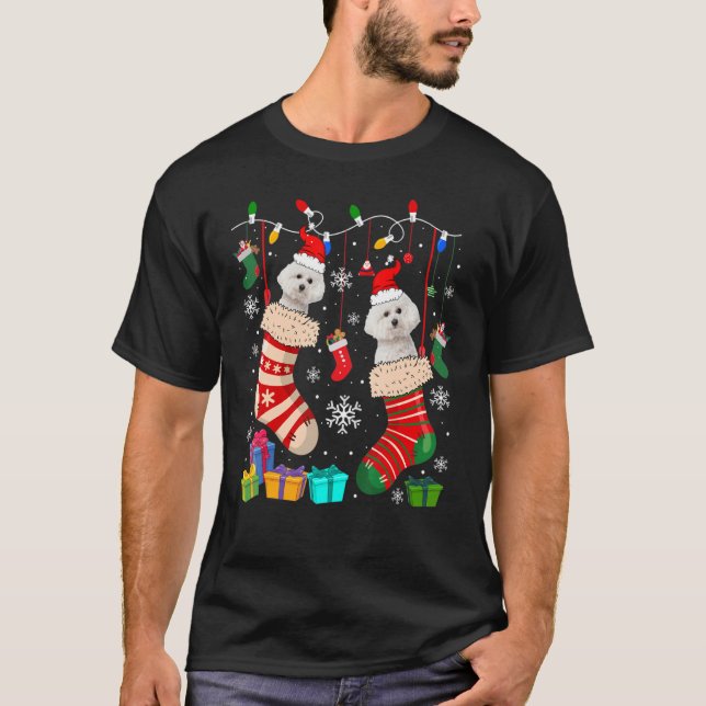 Camiseta Meias de Natal Pajama Bichon Frise Dog Puppy (Frente)