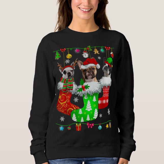 Camiseta Meias de Natal Pajama Cachorro Francês Cachorro Pu (Frente)