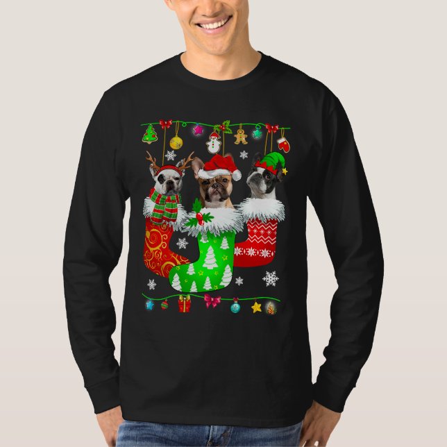 Camiseta Meias de Natal Pajama Cachorro Francês Cachorro Pu (Frente)