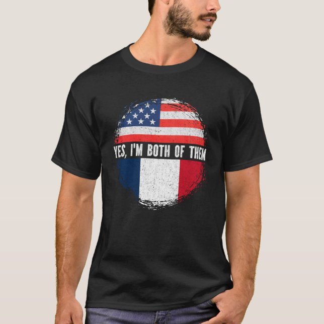 Camiseta Meio Americano Meio Francês EUA Bandeira France He (Frente)