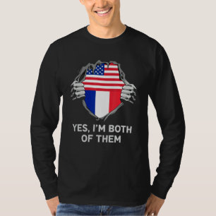 Camiseta Meio Americano Meio Francês EUA França Bandeira Ma