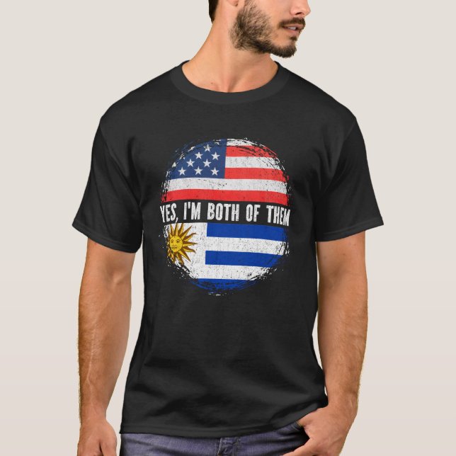 Camiseta Meio Americano Meio Uruguai Bandeira dos EUA Urugu (Frente)
