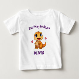 Camiseta Meio aniversário personalizado com dinossauro para