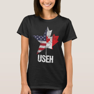 Camiseta Meio Canadense Americano Bandeira Canadá EUA Unido