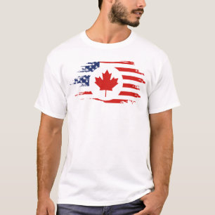 Camiseta Meio canadense americano: Canadá EUA Maple Leaf Fl