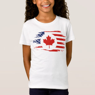 Camiseta Meio canadense americano: Canadá EUA Maple Leaf Fl