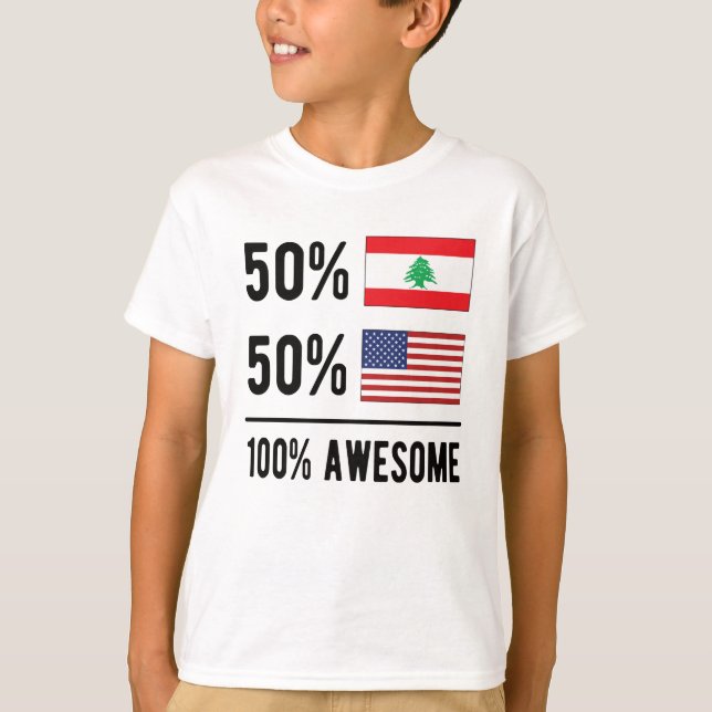 Camiseta Meio Libanês - Half American Flag Líbano EUA (Frente)