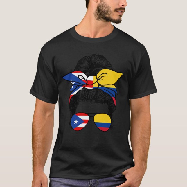 Camiseta Meio porto-riquenho Meia do Orgulho Colombiano Por (Frente)