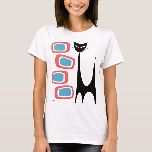 Camiseta Meio século Atômico com Oblones Cor-de-Rosa e Azul (Frente)