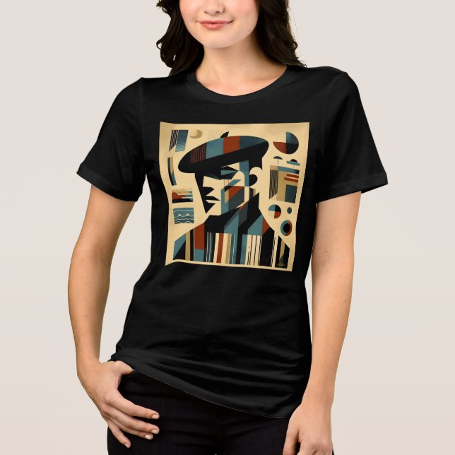 Camiseta Meio século Modern Art Man Vestindo Beret (Frente)