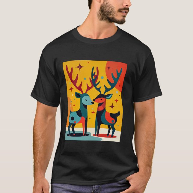 Camiseta Meio século Modern Kitschy Reindeer de Natal (Frente)