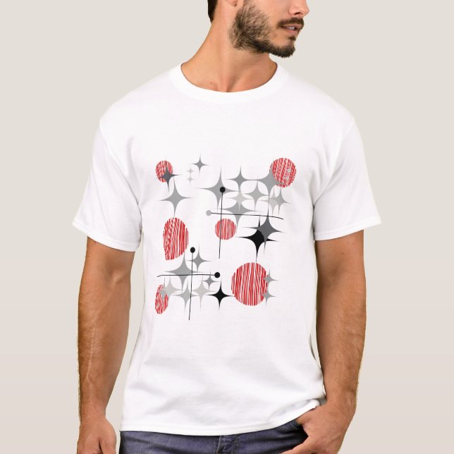Camiseta Meio Século Moderno Explosões de Estrela e Globos (Frente)