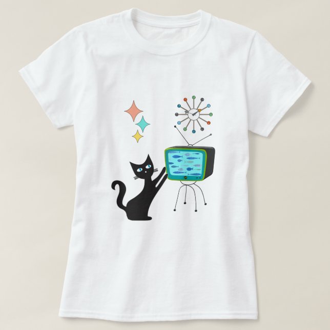 Camiseta Meio século Moderno Gato Retro Atômico Funso com F (Frente do Design)