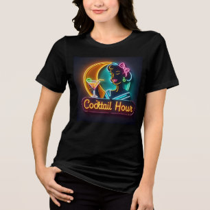 Camiseta Meio século Neon Sign Cocktail Hour Mulher