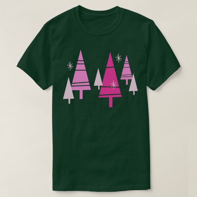 Camiseta Meio século Rosa das Árvores de Natal Laca Moderna (Frente do Design)
