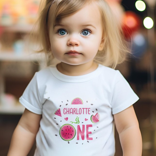 Camiseta Melancia rosa, primeiro aniversario de Fruta de Ve (Pink Watermelon, Summer Fruit, Girl 1st Birthday T-shirt.)