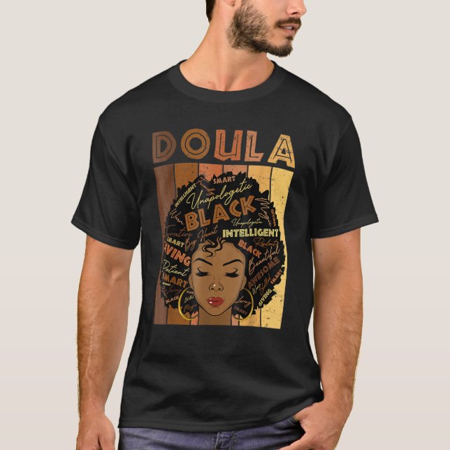Camiseta Melanin Doula Afro Hair Black History Month (Frente)