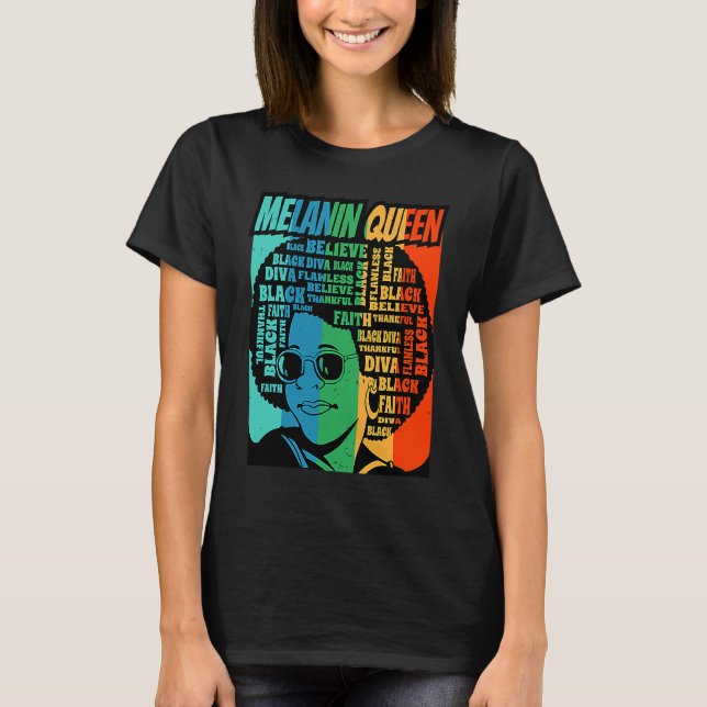 Camiseta Melanin Queen Cabelo Letras Orgulho BHM (Frente)