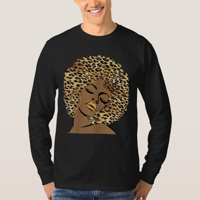 Camiseta Melanin Queen Leopard Afro Hair African American B (Frente)