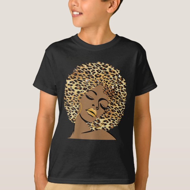 Camiseta Melanin Queen Leopard Afro Hair African American B (Frente)
