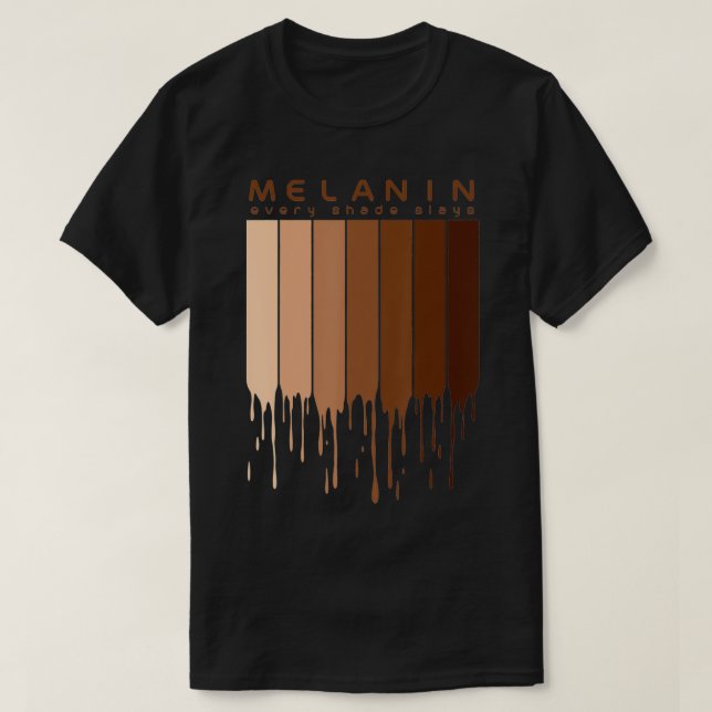 Camiseta Melanina Cada sombra apresenta presentes afrocentr (Frente do Design)
