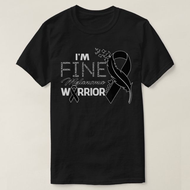 Camiseta Melanoma Warrior, sou Fine Feather Ribbon (Frente do Design)