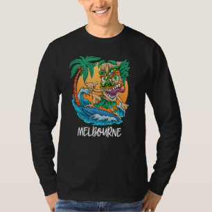 Camiseta Melbourne Austrália Palm Tree Surfing Beach Vacati