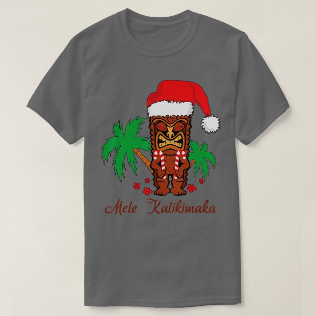 Camiseta Mele Kalikimaka Feliz Natal Tiki Havaiano (Frente do Design)