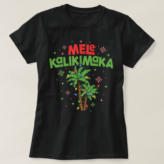 Camiseta Mele Kalikimaka Havaiana Palm-Light (Frente do Design)