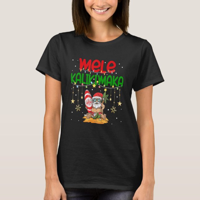 Camiseta Mele Kalikimaka Hawaiian Christmas Santa Surfing C (Frente)