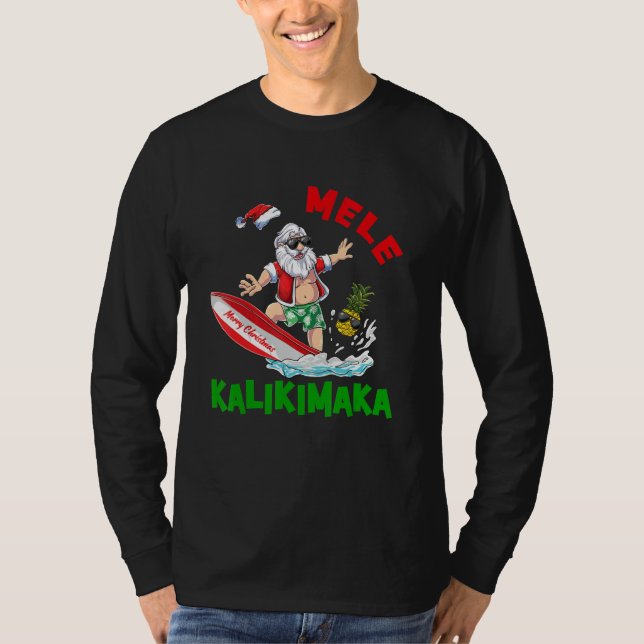 Camiseta Mele Kalikimaka Hawaiian Christmas Santa Surfing P (Frente)