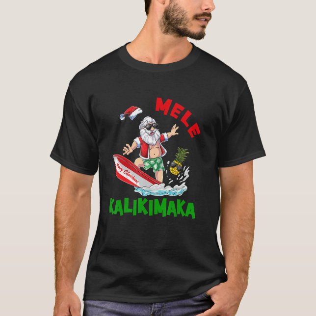 Camiseta Mele Kalikimaka Hawaiian Christmas Santa Surfing P (Frente)