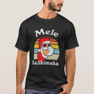 Camiseta Mele Kalikimaka Natal Retro Papai Noel Shaka Havaí
