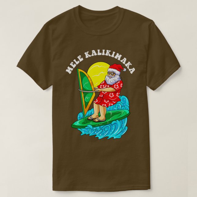 Camiseta Mele Kalikimaka Papais noeis Vento Surfando O Nata (Frente do Design)