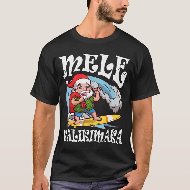 Camiseta Mele Kalikimaka Santa Surfing Hawaii Christmas  (Frente)