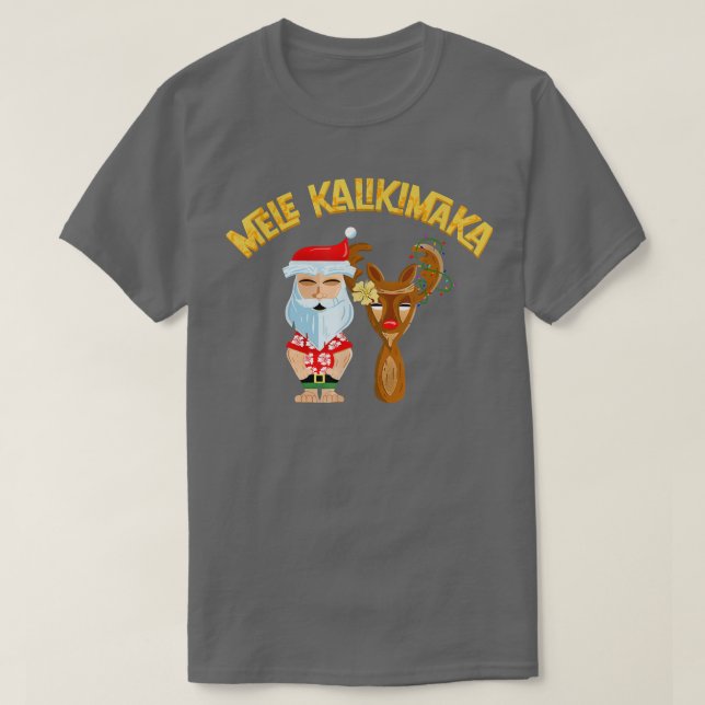 Camiseta Mele Kalikimaka Tiki Papais noeis de Natal e R (Frente do Design)
