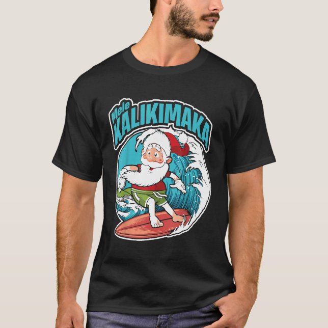 Camiseta Mele Kalikimaka Xmas surfando Santa Claus no Havaí (Frente)