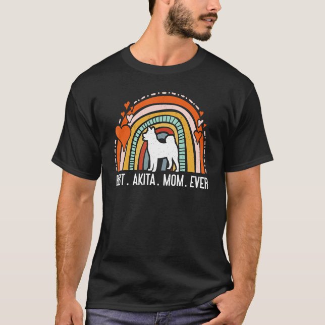 Camiseta Melhor Akita Mãe Ever Rainbow Dog Mãe Americana Ak (Frente)