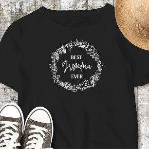 Camiseta Melhor Avó Alguma Vez Flor Wreath Black T Shirt