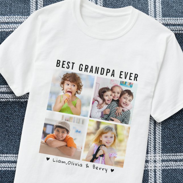 Camiseta Melhor Avô De Quatro Fotografias, Presente (Best Grandpa Ever Four Photo Keepsake Gift T-Shirt
)