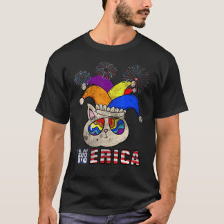 Camiseta Melhor Avô Gato Americano Bandeira Patriótica 4 de