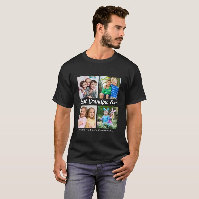 Camiseta Melhor Avô Já Netos 4 Colagem de Fotografias Preto (Frente Completa)