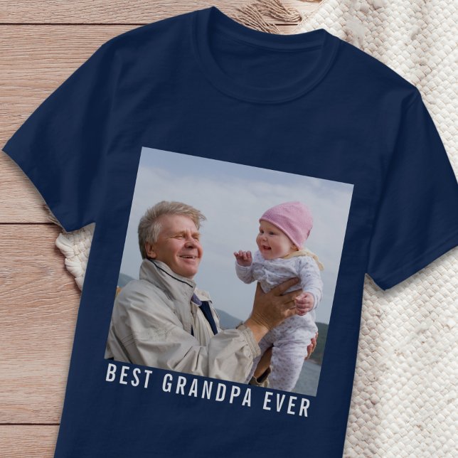 Camiseta Melhor Avô Nunca Avô E Marinho De Fotografia Para  (Best Grandpa Ever Grandfather & Baby Photo Navy T-Shirt
)
