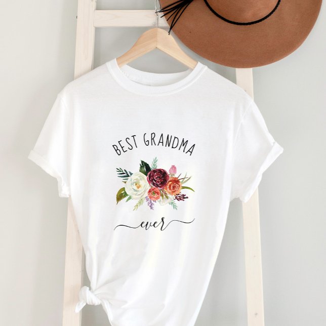 Camiseta Melhor Avó Nunca | Trendy Burgundy Boho Floral (Criador carregado)