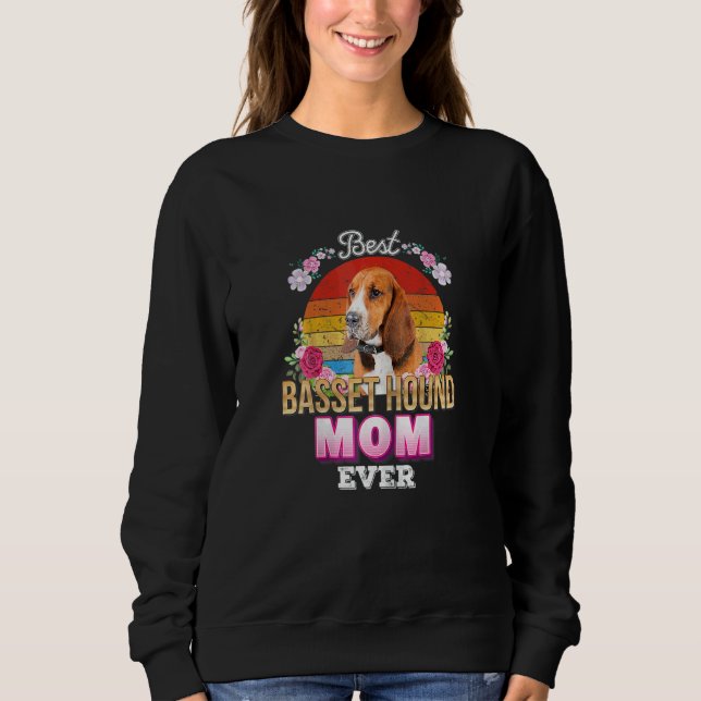 Camiseta Melhor Cachorro Mãe Alguma Vez Basset Hound Floral (Frente)
