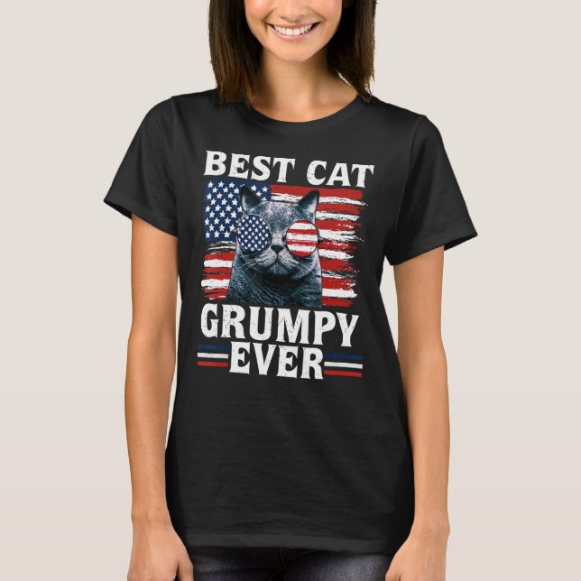 Camiseta Melhor Cat Grumpy Ever American Flag Patriótico 4º (Frente)