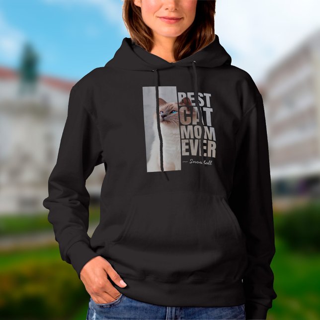 Camiseta Melhor Cat Mãe Já Personalizada Foto e Nome de Pet (Best Cat Mom Ever Photo Hoodie )