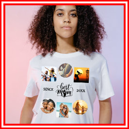 Camiseta Melhor Colagem de Fotos de Mãe com Coração e Letra