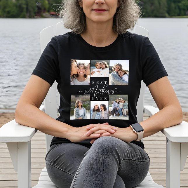 Camiseta Melhor Colagem de Fotos de Script Elegante da Mãe (Best Mother Ever Elegant Script Photo Collage Tri-Blend Shirt)
