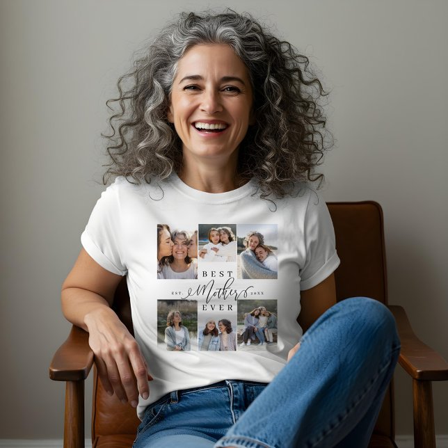 Camiseta Melhor Colagem de Fotos de Script Elegante da Mãe (Best Mother Ever Elegant Script Photo Collage Tri-Blend Shirt)